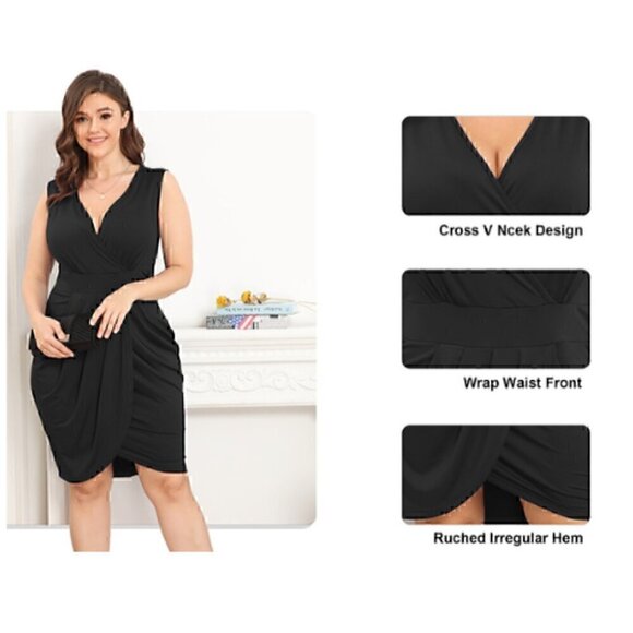 Black Plus Size 2XL Sleeveless Deep V Neck Front Split Wrap Dress NWT - Picture 1 of 5